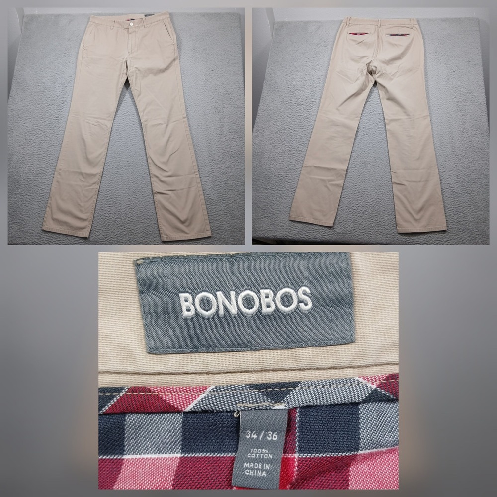 Bonobos Chino Pants Mens 34x36 Beige Cotton Straight Fit Casual